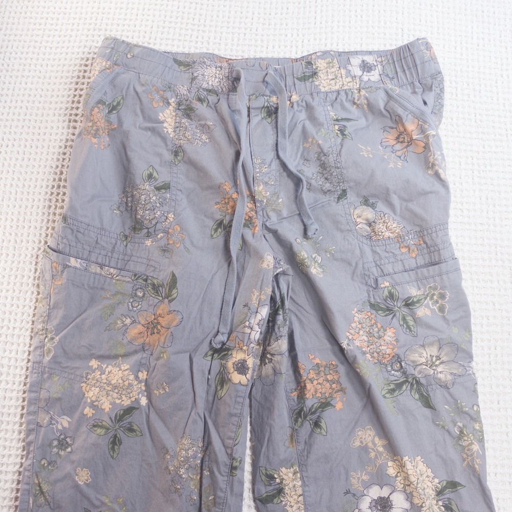Democracy Floral Cargo Pants Blue Grey Elastic Waist Toggle Hem 16 B8220P5EXX